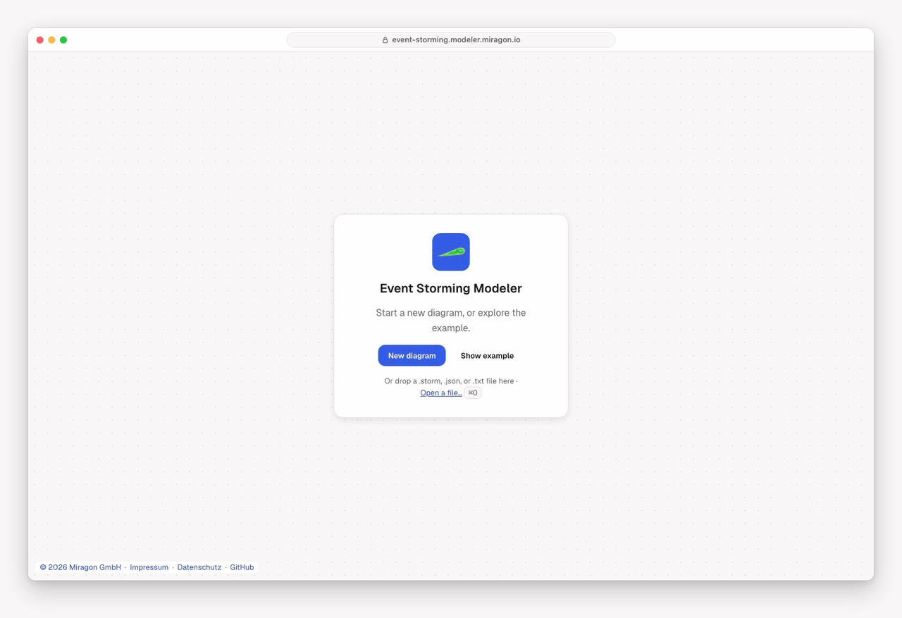 The Event Storming web app editing its example